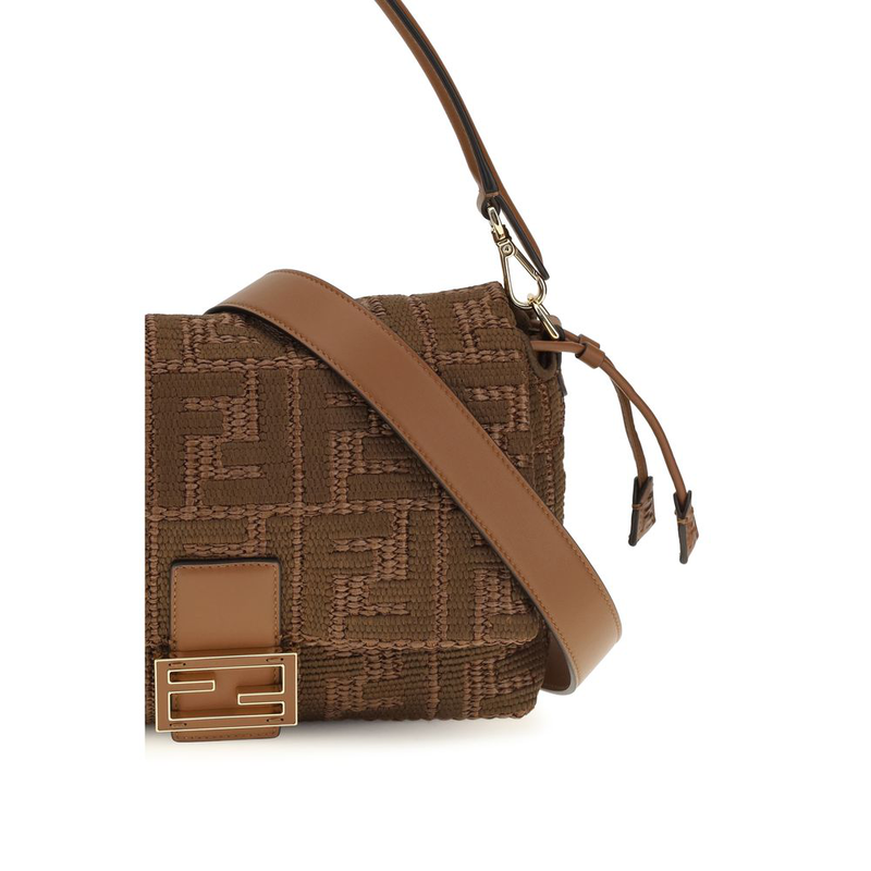 Brown raffia shoulder bag-null