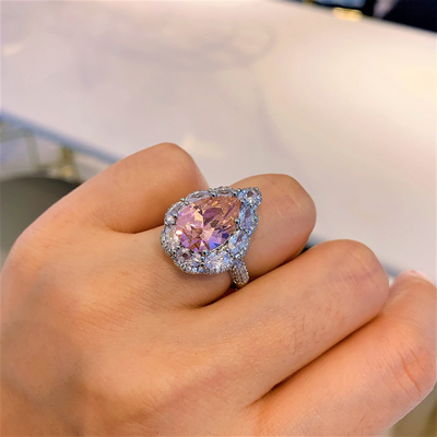 Pear cut cubic zircon ring pink