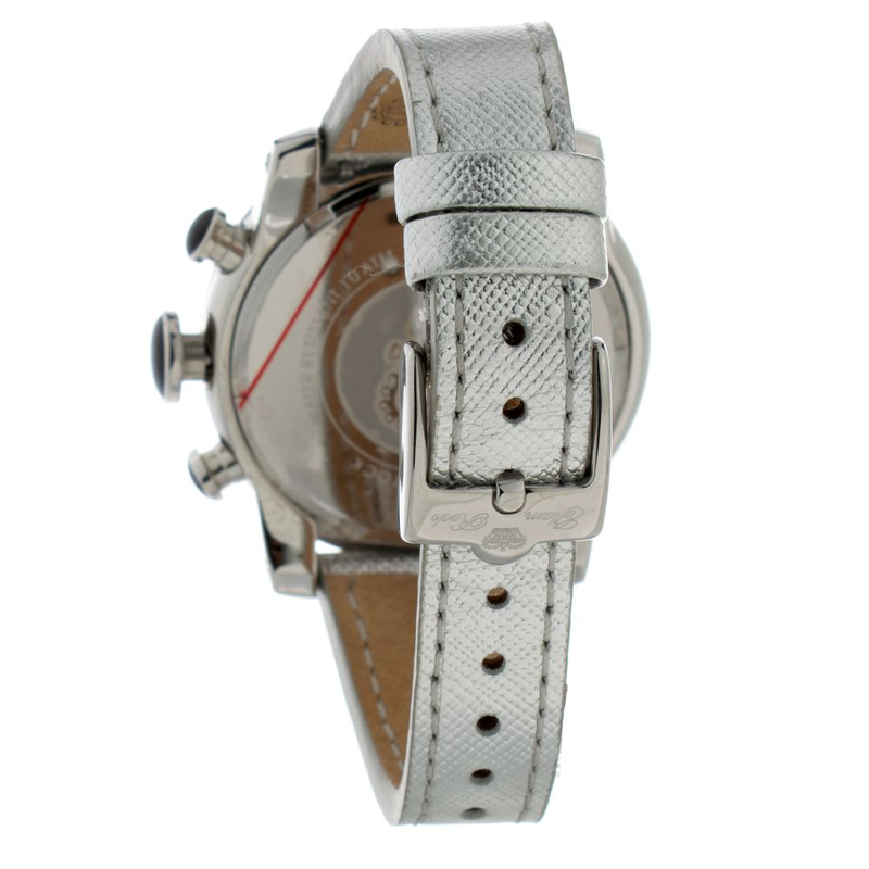 Silver leather dress watch-null