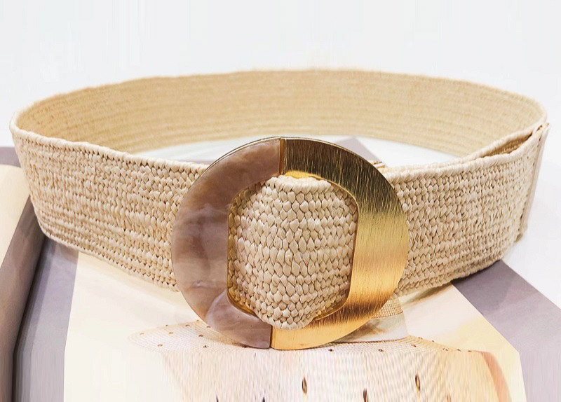 Round buckle straw belt beige image number null