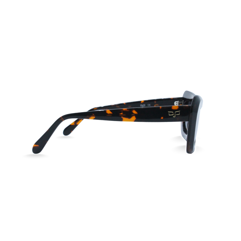 OJO sunglasses square handmade shell brown frame and temples with grey polarised lenses rx image number null