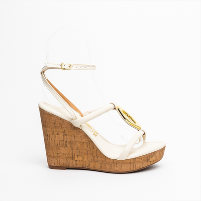Vizzano trim detail high wedge espadrille sandals, White, medium