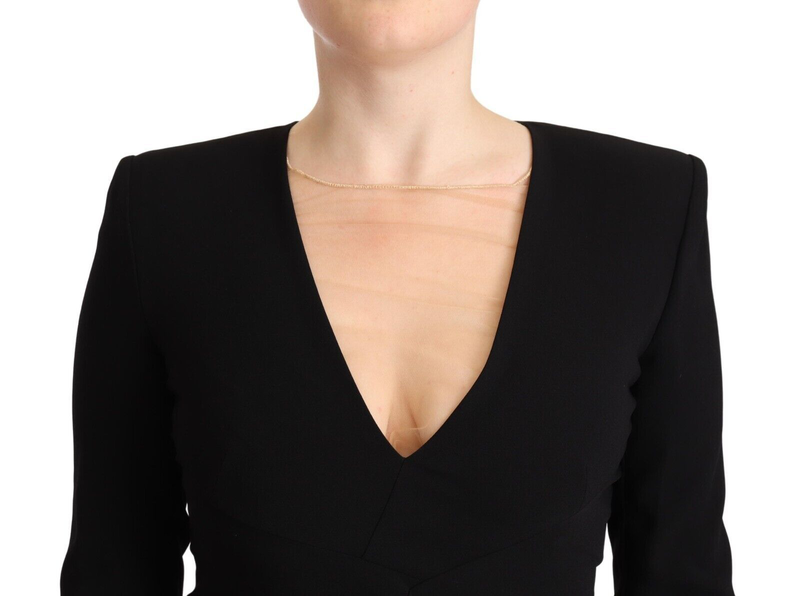 Black long sleeves deep v-neck mini sheath dress-null