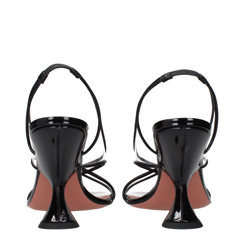Black leather stiletto heel sandals-null