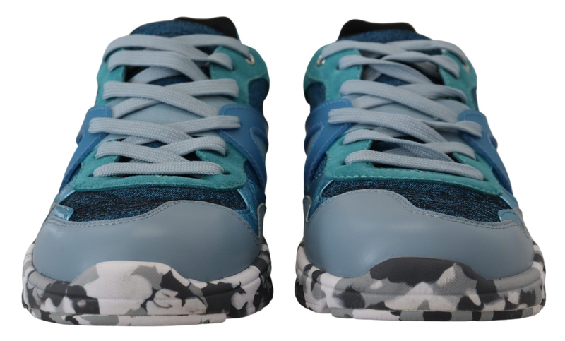 Blue gray leather sport low top sneakers-null