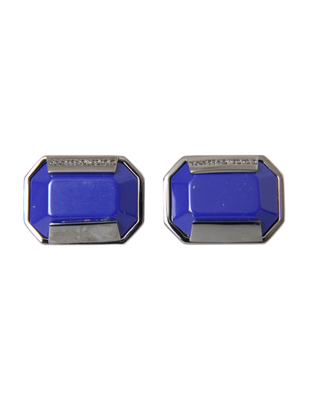 Silver plated brass pin crystal cufflinks, Silver, medium