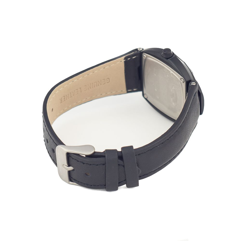 Black leather dress watch-null
