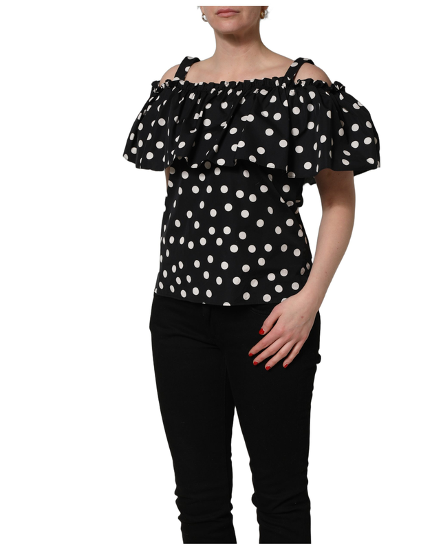Black white polka dot off shoulder top-null