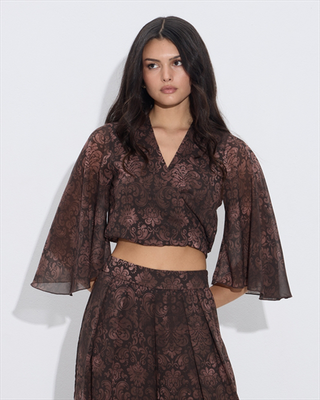 Printed wrap top, Choco Laxouri, medium