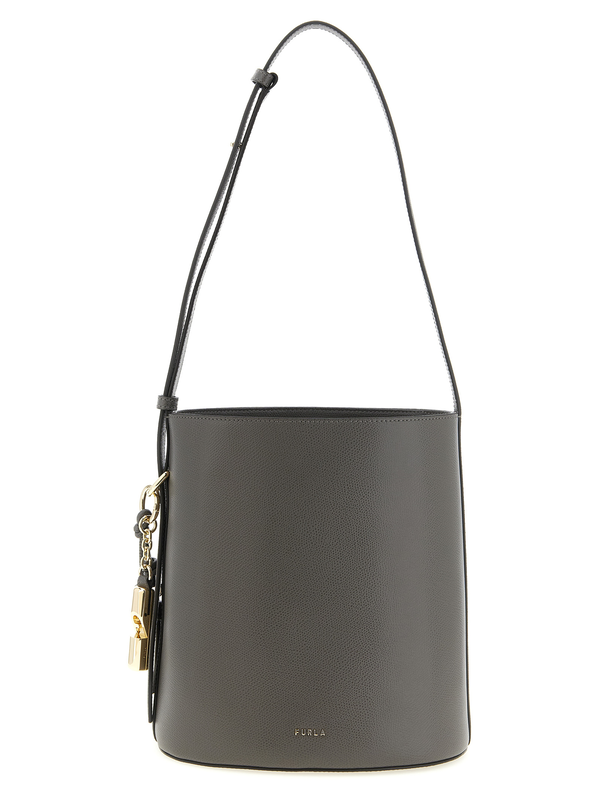 Gray calfskin shoulder bag-null