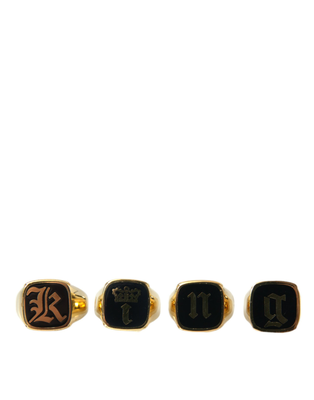 Gold brass king enamel set of 4 ring, Gold, medium