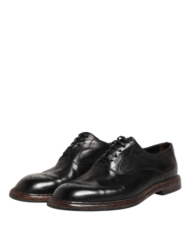 Black calfskin leather oxford dress shoes-null