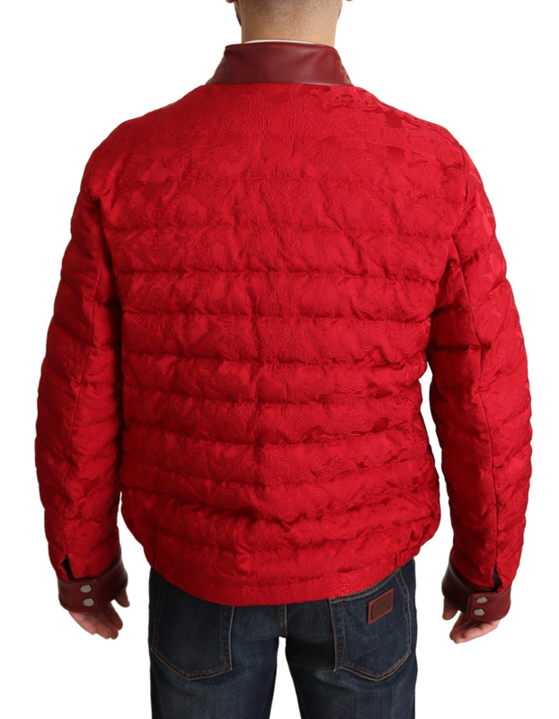 Red brocade bomber gold crown logo coat jacket-null