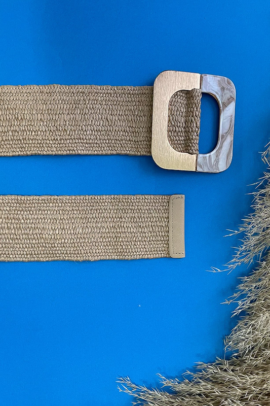 Square buckle straw belt natural-null