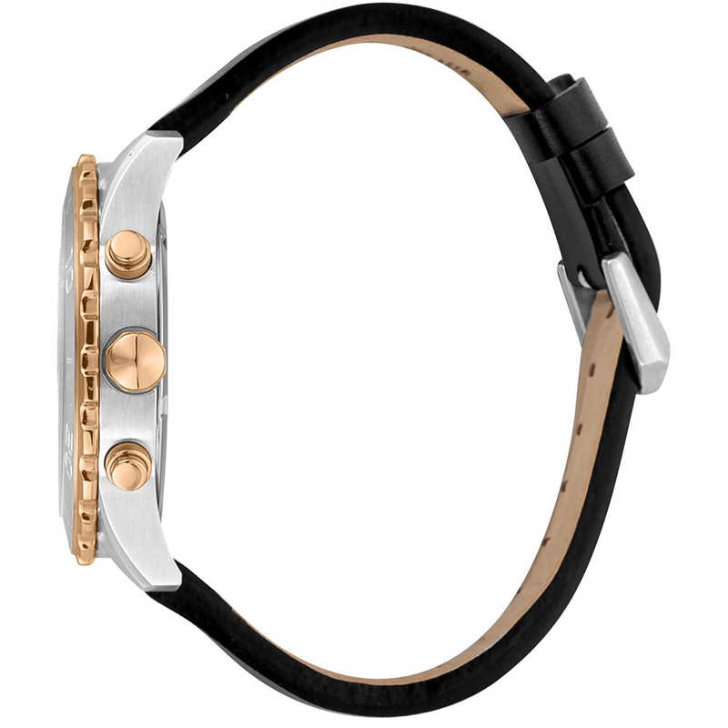 Black leather bracelet watch-null