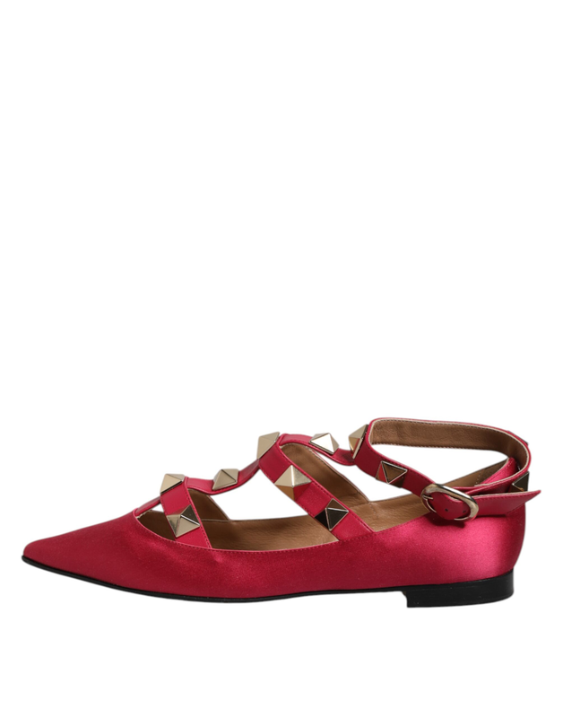 Red gold studded pointed toe ballet flats shoes-null