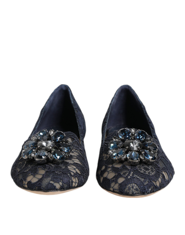 Blue taormina lace crystals flats shoes-null