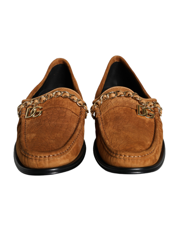 Brown velvet leather logo mocassin slip on shoes-null