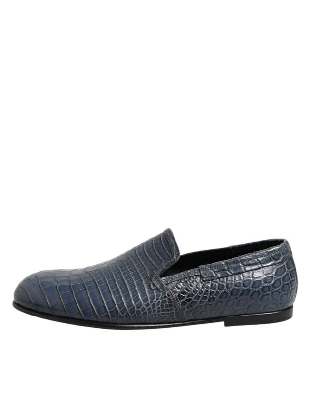 Blue exotic leather slip on loafers men dress shoes-null