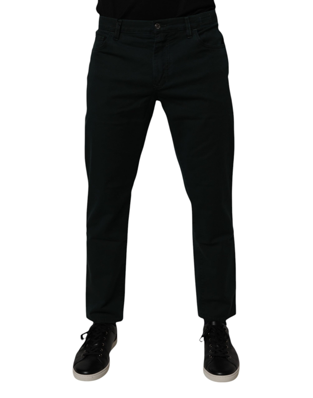 Dark green cotton loose men denim jeans-null