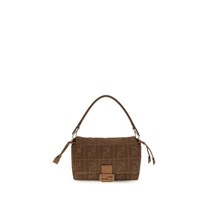 Brown raffia shoulder bag-null