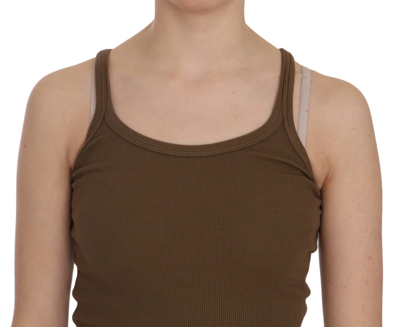 Brown sleeveless spaghetti strap blouse top-null