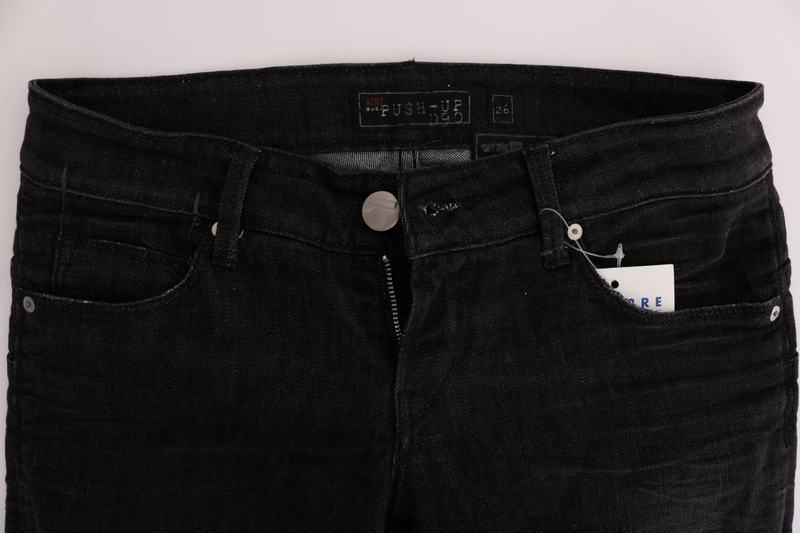 Black denim cotton bottoms slim fit jeans-null