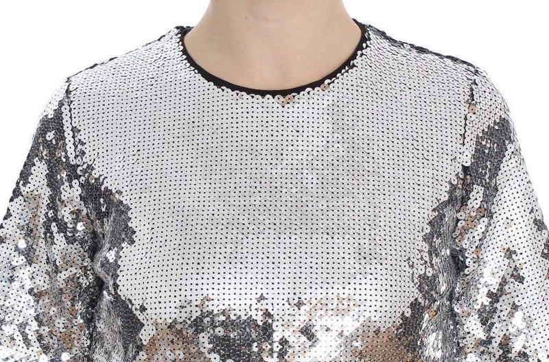 Silver sequined crewneck blouse t-shirt top-null