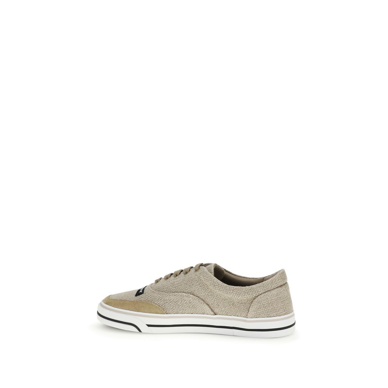 Beige linen low top sneakers-null