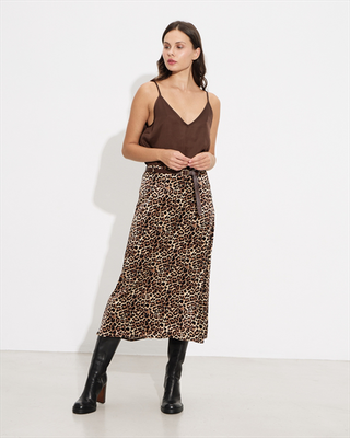 Midi skirt satin animal print, Brown Animal, medium