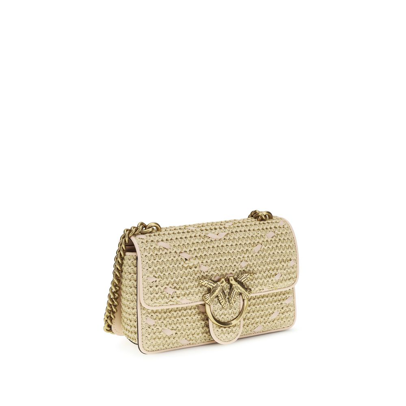 Beige raffia shoulder bag-null