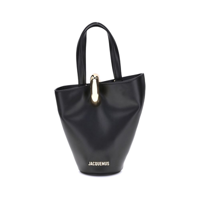 Black calf leather bos taurus backet bag, Black, medium