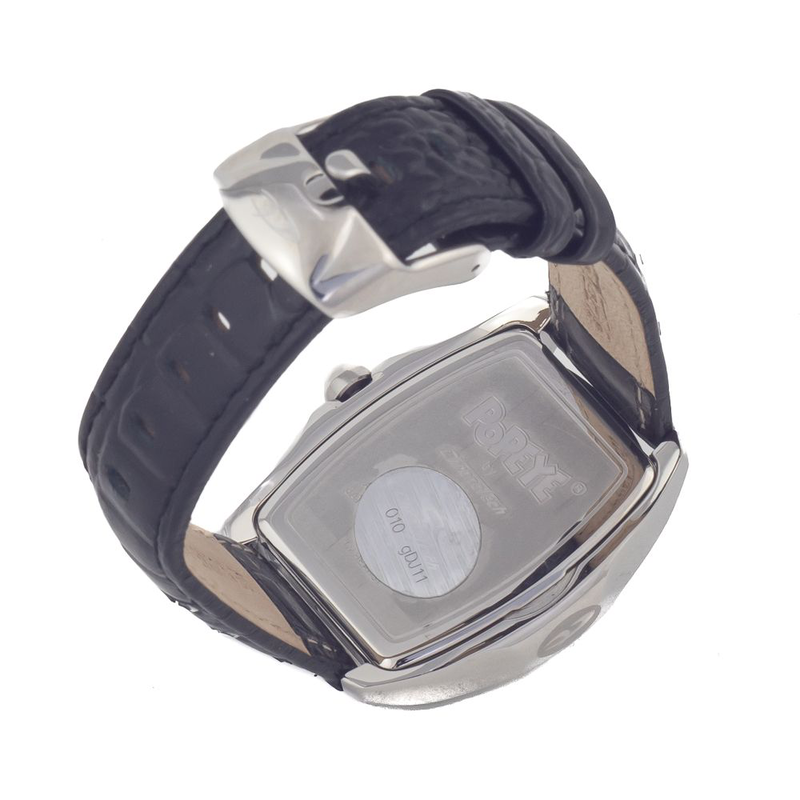 Black leather dress watch-null