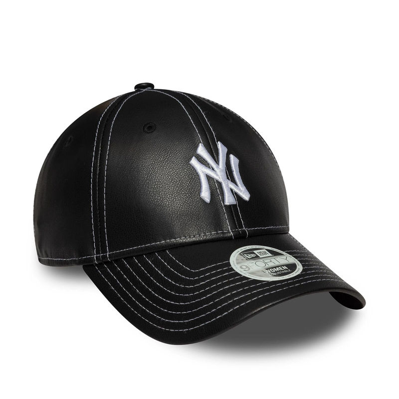 New york yankees womens mlb topstitch pu black 9forty adjustable cap-null