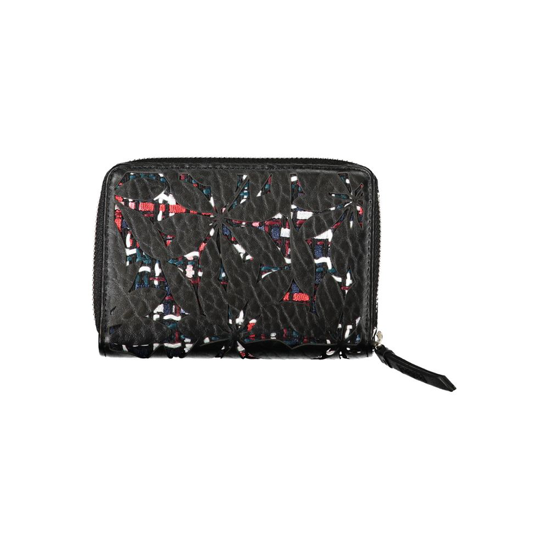 Elegant black zip wallet with contrasting accents-null