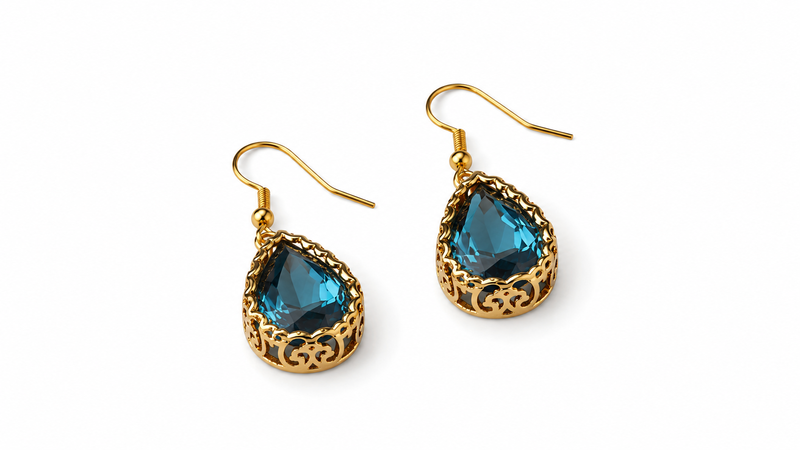 Blue crystal drop earrings-null
