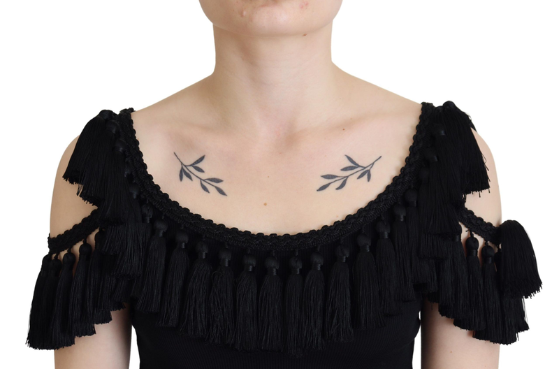 Black tank top blouse tassle cotton blouse-null