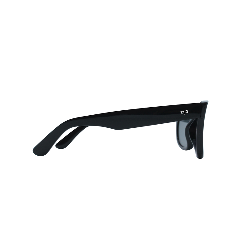 OJO sunglasses classic handmade shine black frame and temples with nylon blue reverse lenses rx-null