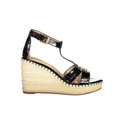 Black leather women sandal, Black, medium