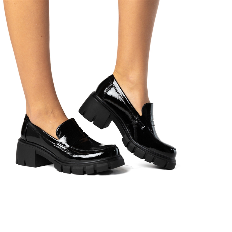 Miss belgini black vinyl loafers image number null