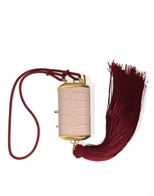 Pink exotic leather mini mirror tassel makeup bag, Pink, medium