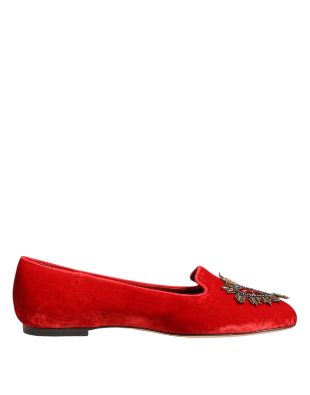 Red velvet dg heart loafers flat shoes-null