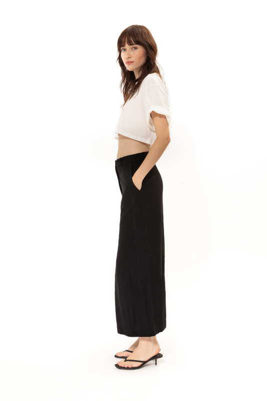 Black straight-line midi skirt-null