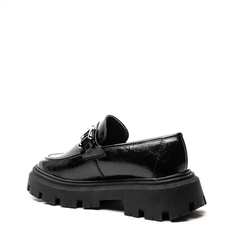 Zatz patent black loafers with chain embellishment-null