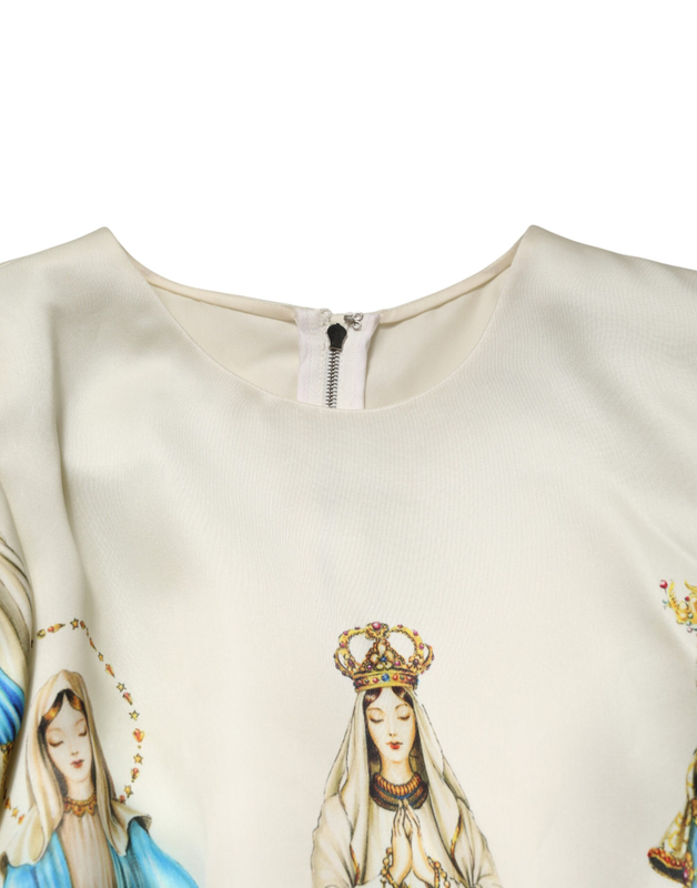 Beige madonne print silk short sleeve dress-null