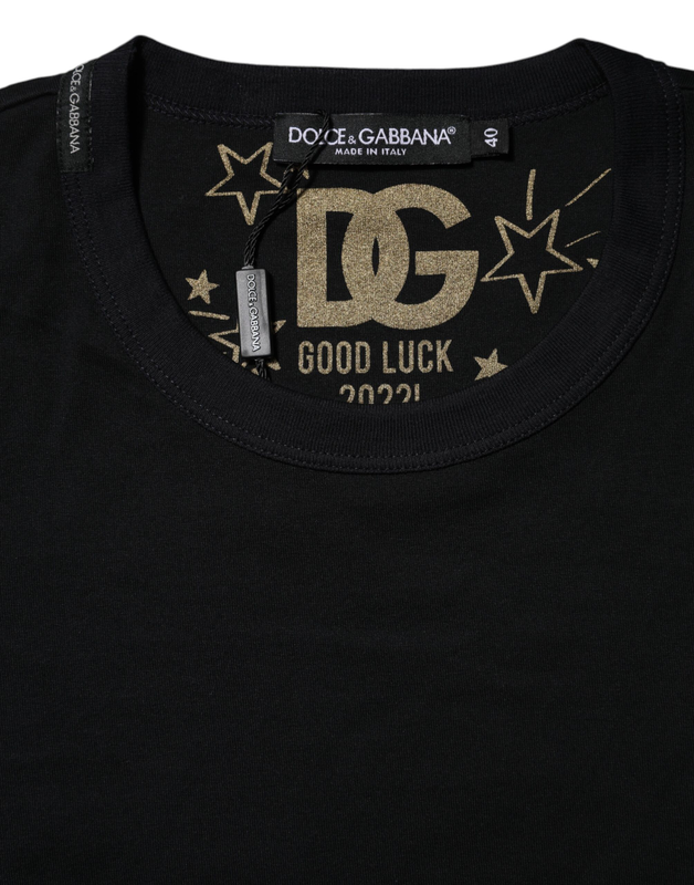 Black cotton dg print short sleeve top t-shirt-null