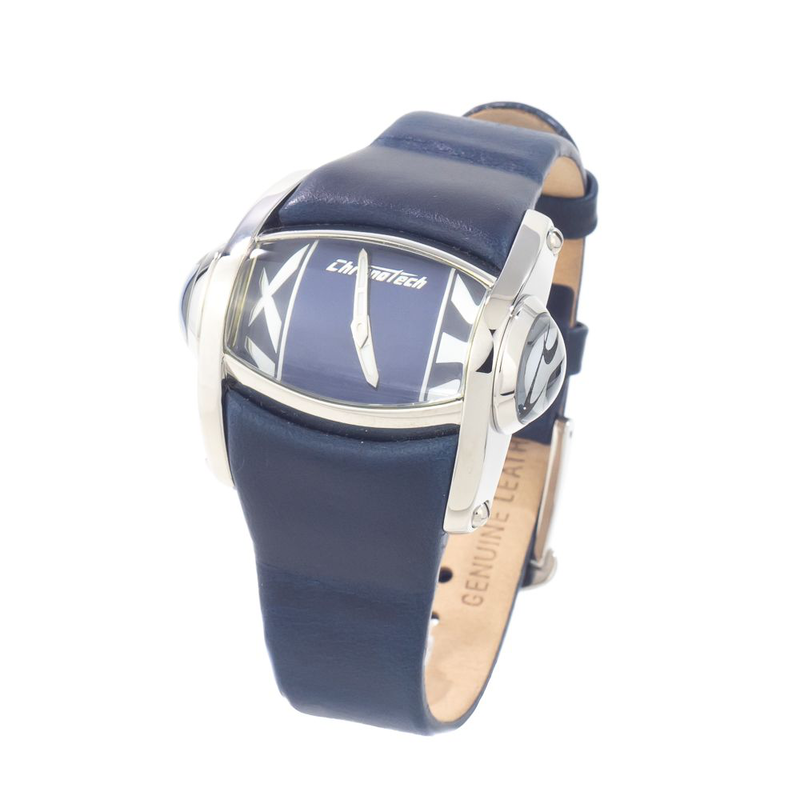Blue leather dress watch-null