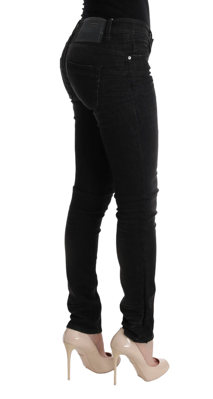 Black denim cotton bottoms slim fit jeans-null