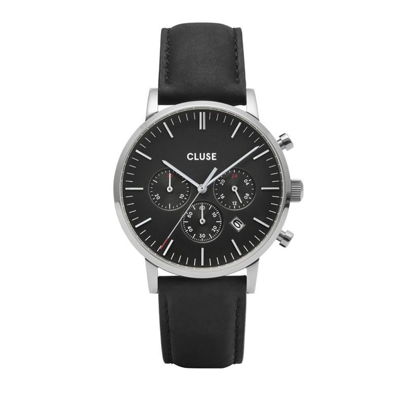 Black leather dress watch-null