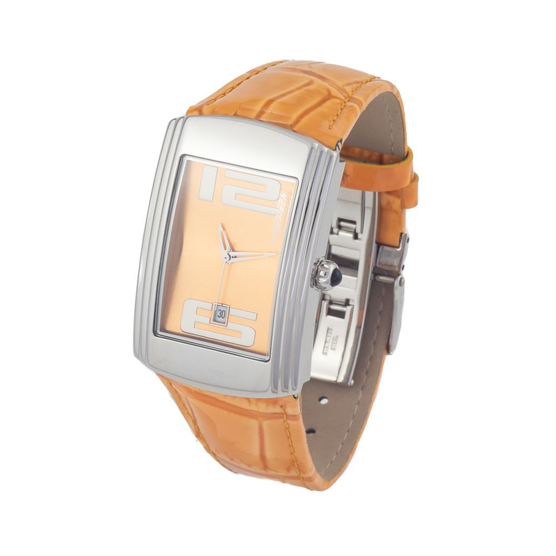 Orange leather dress watch-null